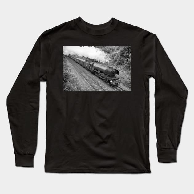 The Flying Scotsman - Black and White Long Sleeve T-Shirt by SteveHClark